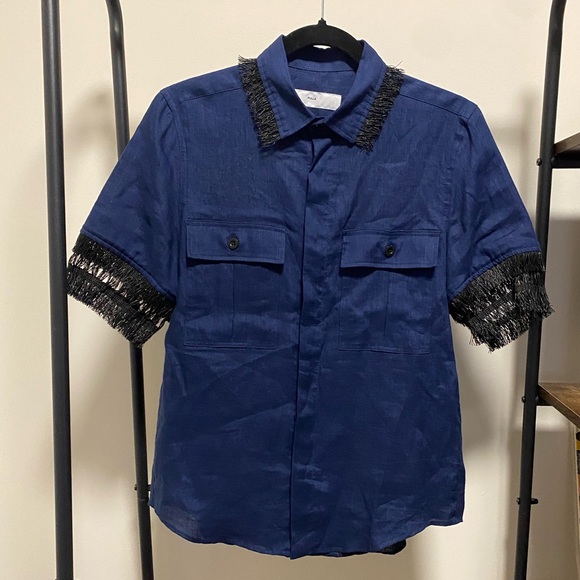 TOGA PULLA fringe accent button up shirt - Picture 1 of 4